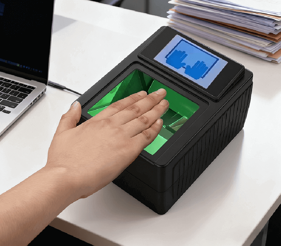 交通樞紐（機(jī)場(chǎng)、火車站）安檢通道的指紋設(shè)備應(yīng)用場(chǎng)景，設(shè)備與安檢閘機(jī)實(shí)時(shí)聯(lián)動(dòng)，實(shí)現(xiàn)旅客身份秒級(jí)核驗(yàn)與快速通行